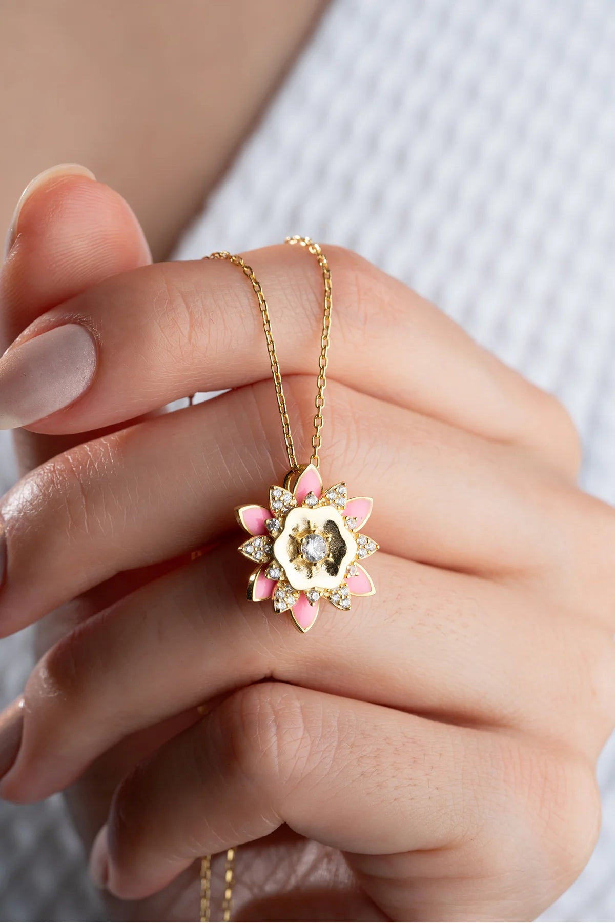 Mineli Lotus Çiçeği 925 Ayar Rose Kaplama Gümüş Kolye – 2