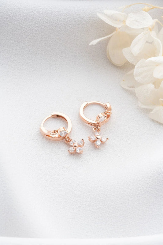 Çift Çiçek 925 Ayar Rose Kaplama Gümüş Küpe