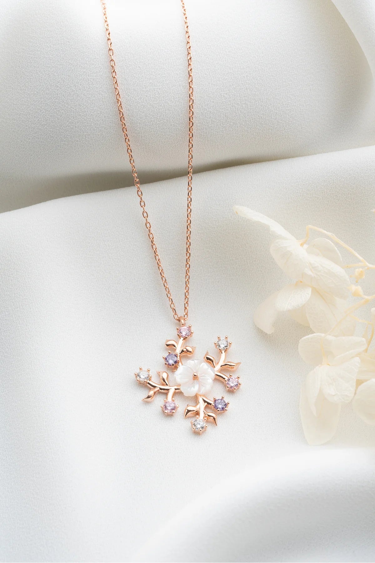 Sedefli Çiçek 925 Ayar Rose Kaplama Gümüş Kolye – 4