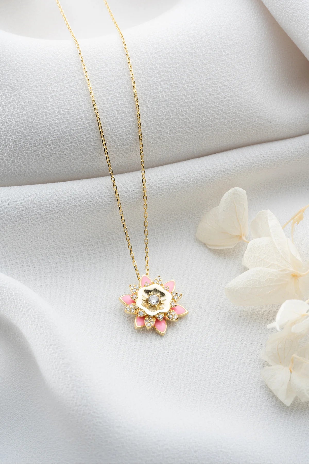 Mineli Lotus Çiçeği 925 Ayar Rose Kaplama Gümüş Kolye – 2