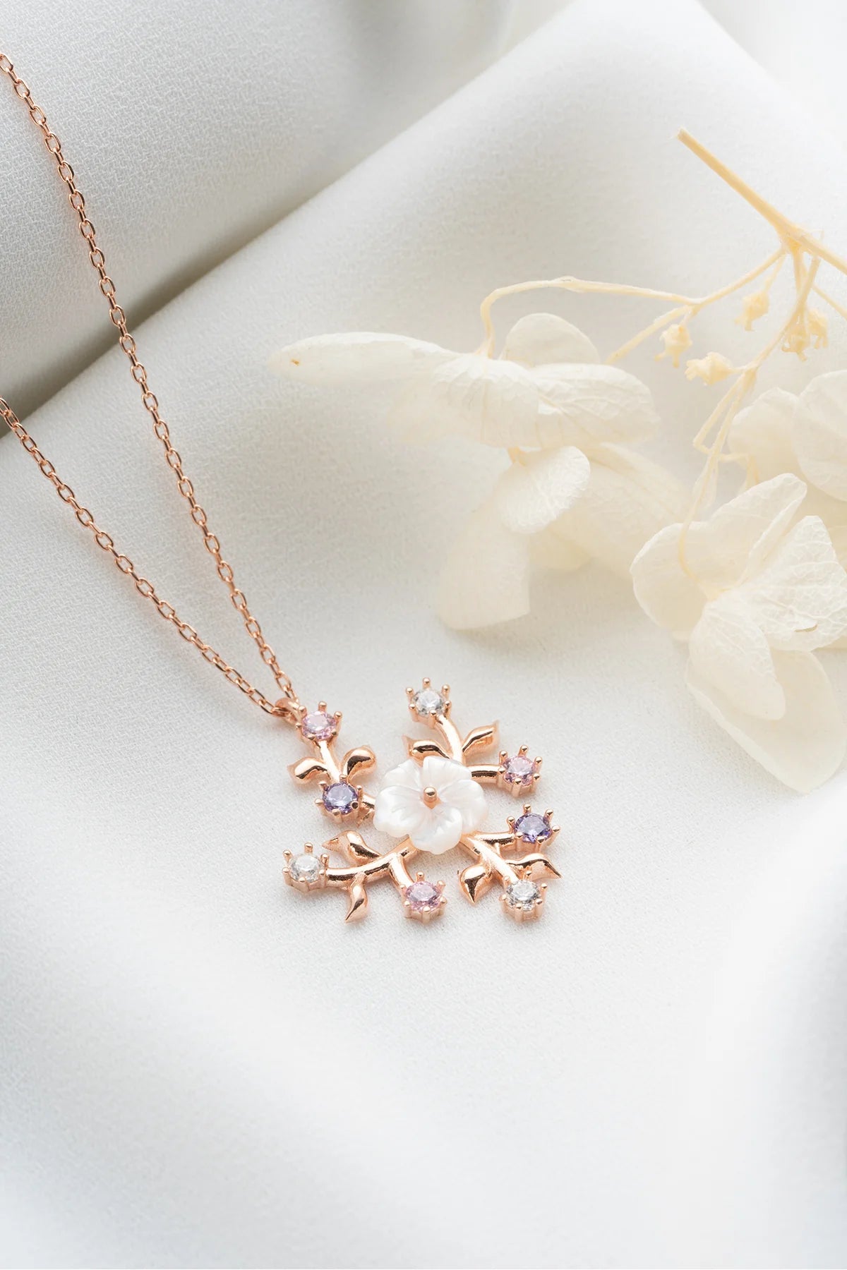 Sedefli Çiçek 925 Ayar Rose Kaplama Gümüş Kolye – 4