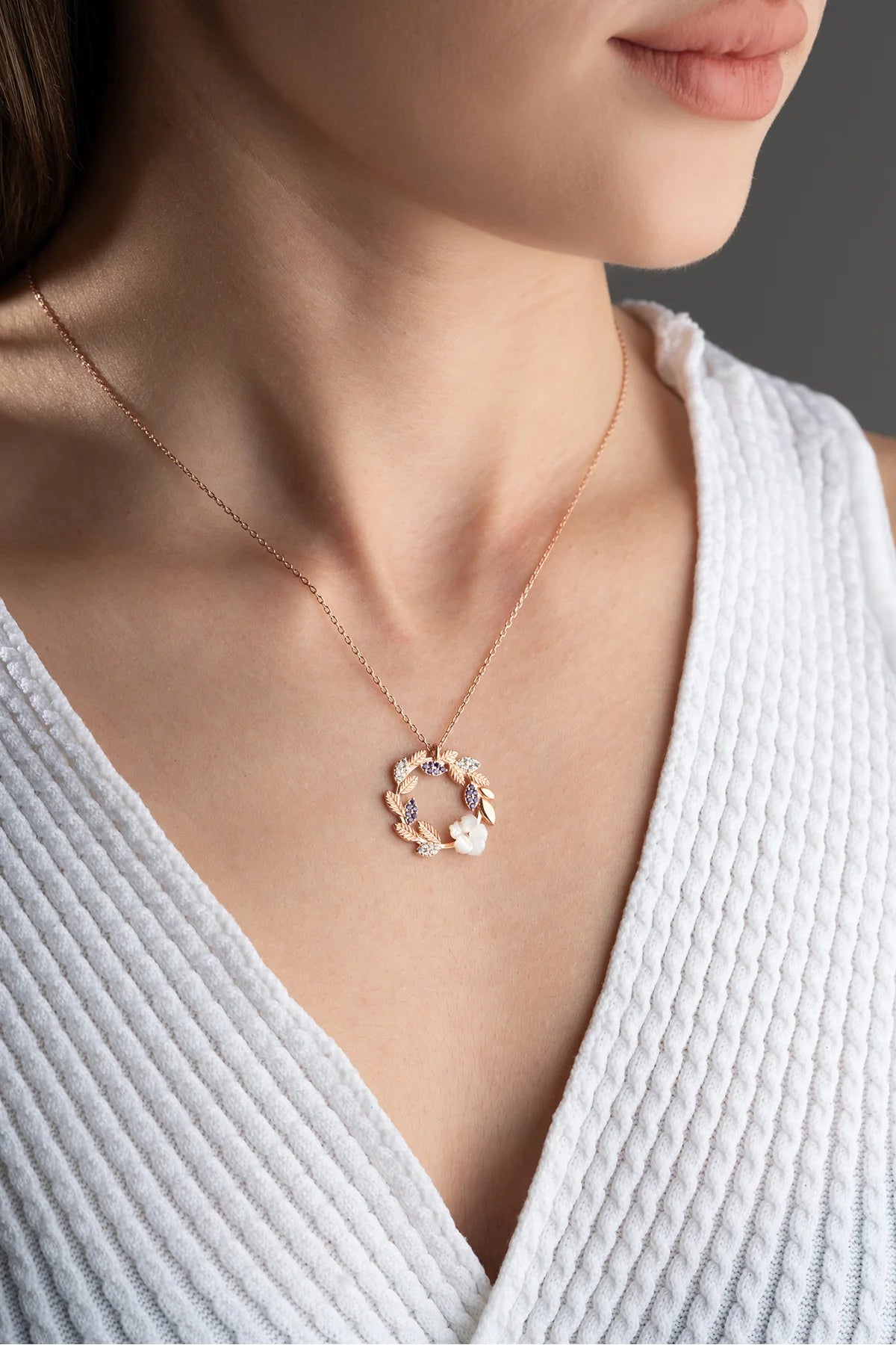 Sedefli Çiçek 925 Ayar Rose Kaplama Gümüş Kolye – 2