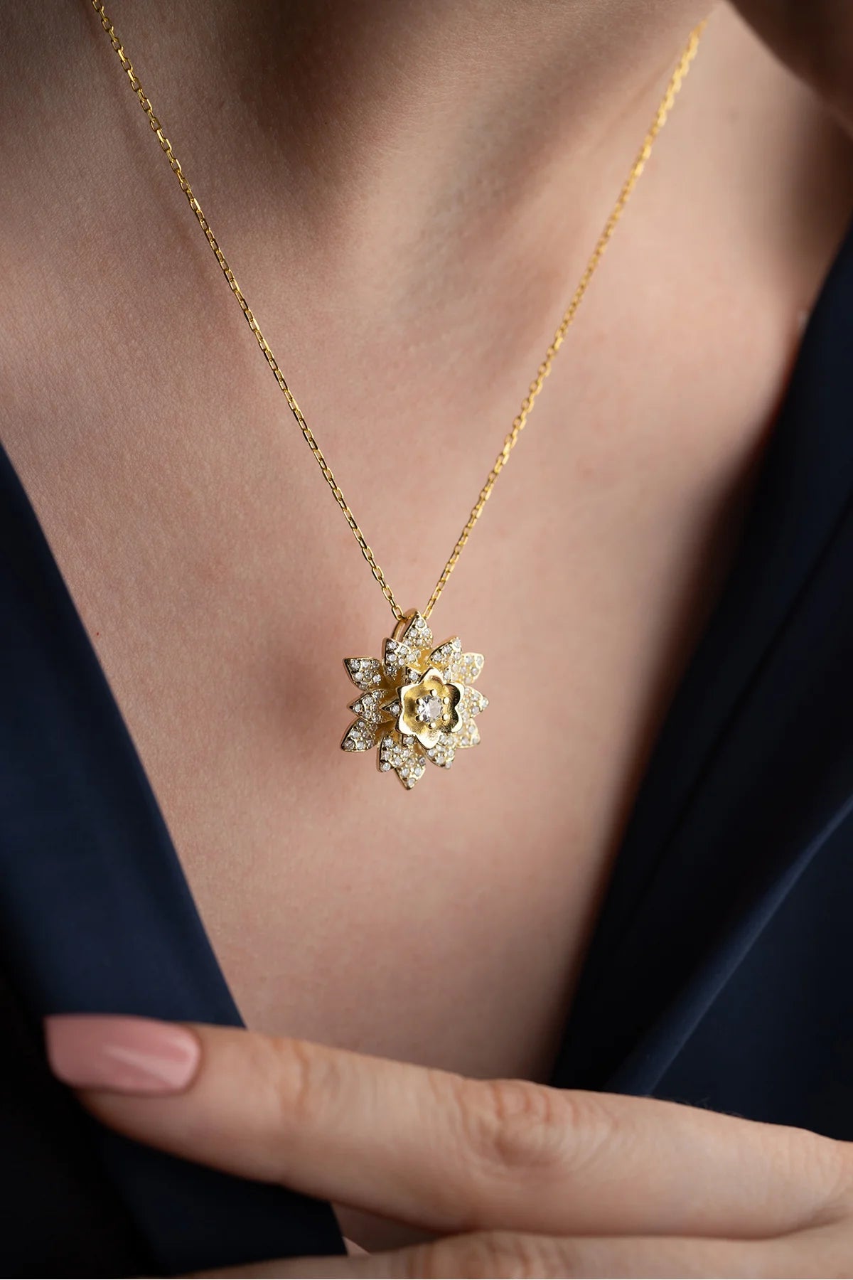 Lotus Çiçeği 925 Ayar Gümüş Kolye – 12