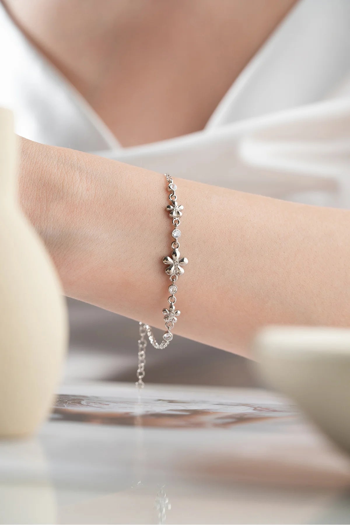 Çiçek 925 Ayar Gümüş Bileklik – 4