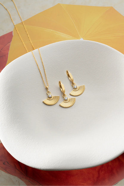 Yelpaze Model 925 Ayar Altın Kaplama Gümüş Set – 2