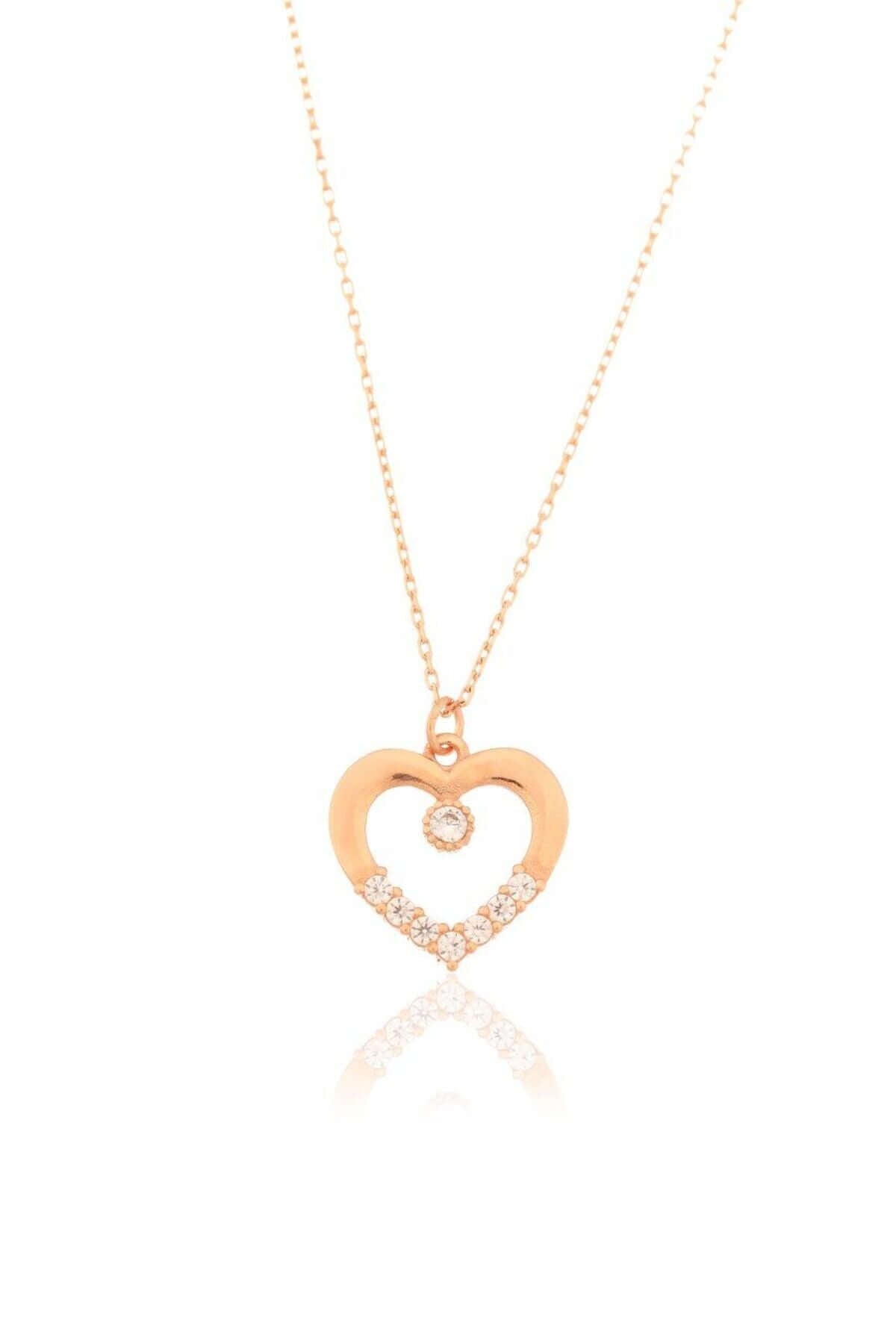 Tek Taşlı 925 Ayar Gümüş Kalpli Kolye - ÖzelSen