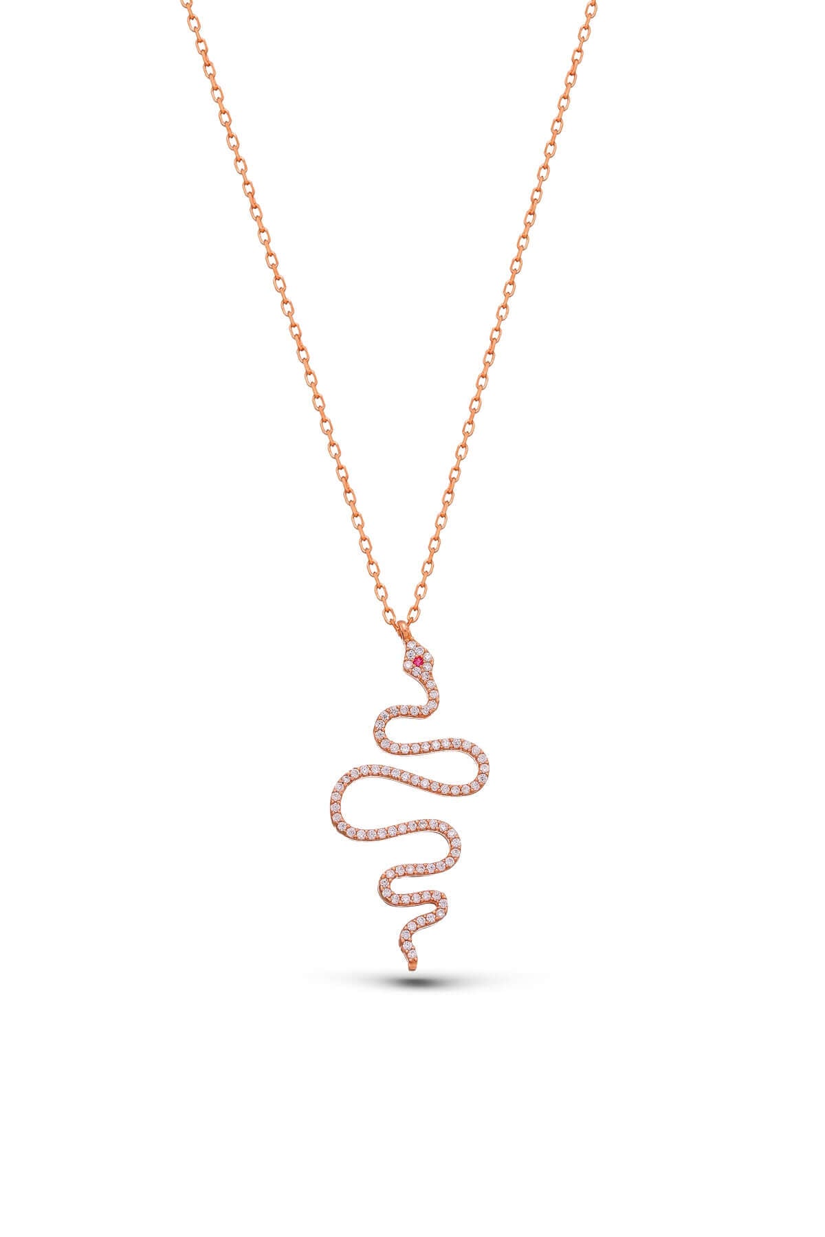 Zirkon Taşlı 925 Ayar Gümüş Yılan Kolye - ÖzelSen