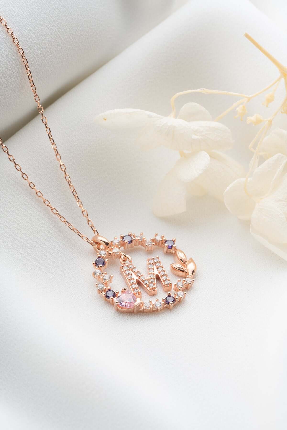 Zirkon Taş Kalpli 925 Ayar Gümüş Harfli Kolye - ÖzelSen