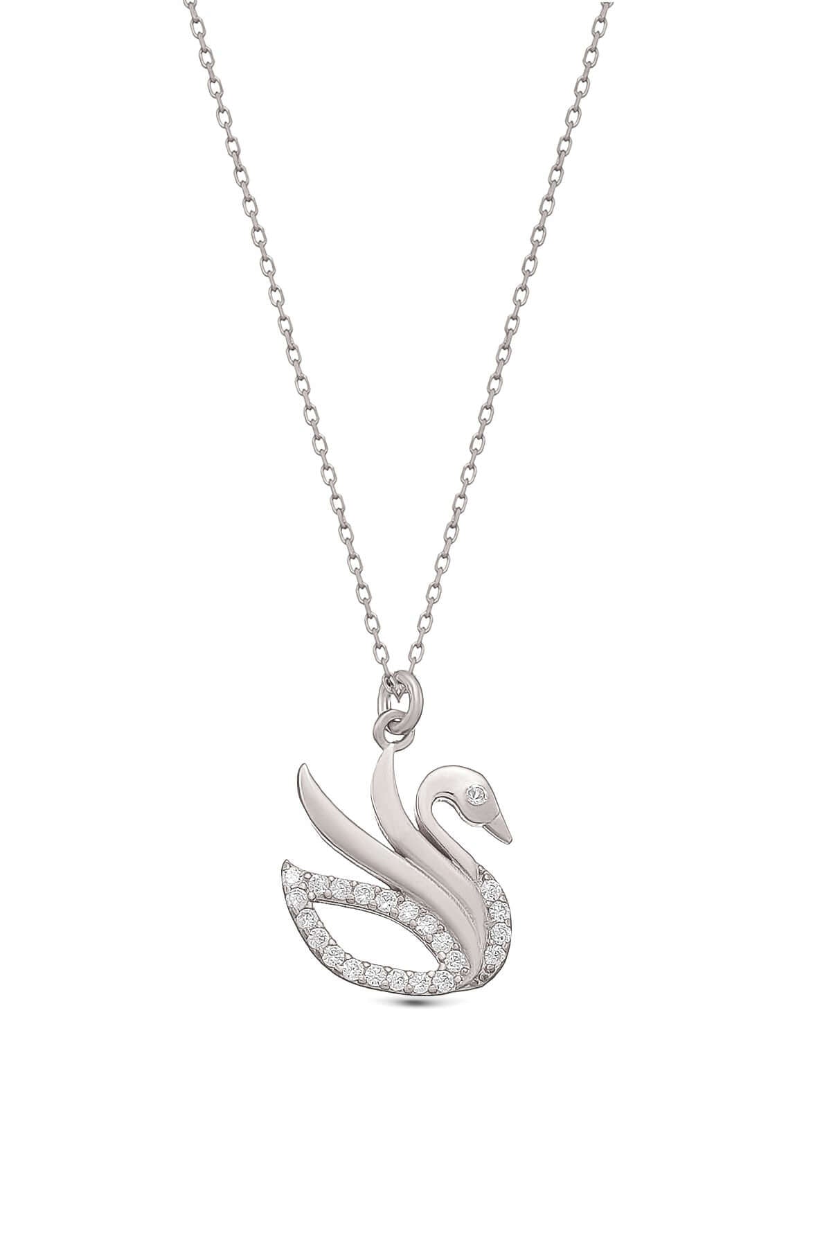 Zirkon Taşlarla Işıldayan 925 Ayar Gümüş Asil Kuğu Kolyesi - ÖzelSen