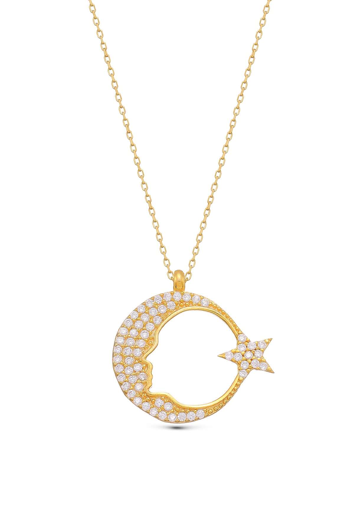 Zirkon Taşlı 925 Ayar Gümüş Ay Yıldız Kolye - ÖzelSen