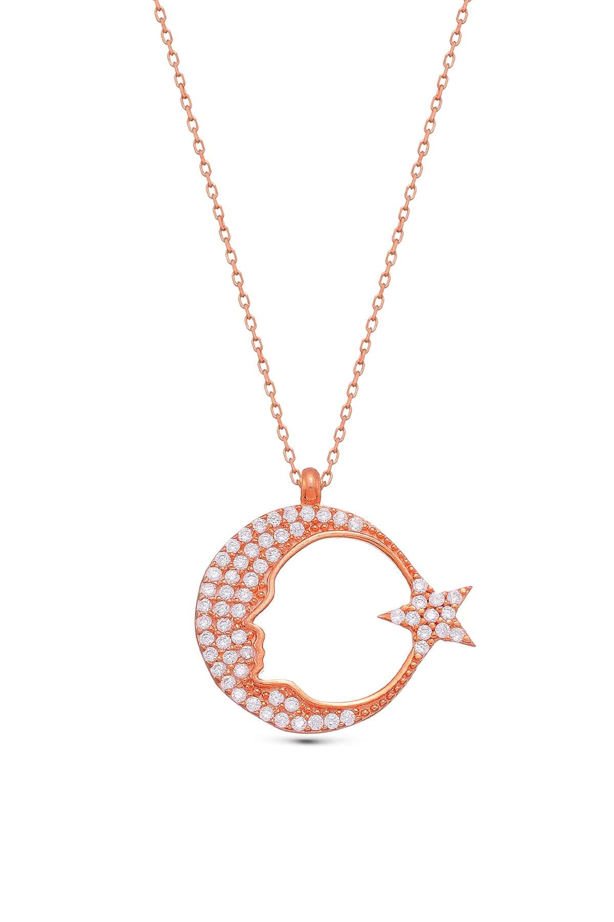 Zirkon Taşlı 925 Ayar Gümüş Ay Yıldız Kolye - ÖzelSen