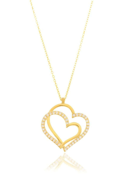 Zirkon Taşlı 925 Ayar Gümüş Çift Kalpli Kolye - ÖzelSen