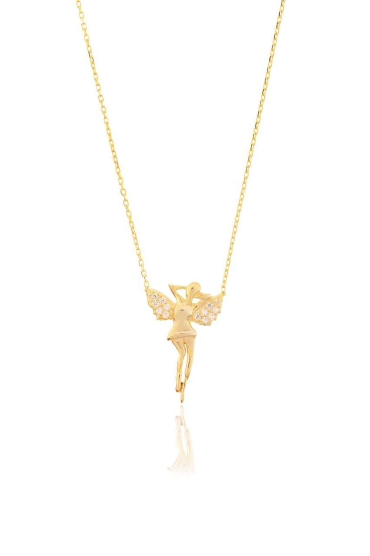 Zirkon Taşlı 925 Ayar Gümüş Melek Kolye - ÖzelSen