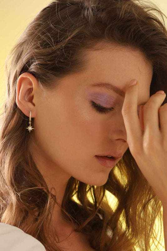 Zirkon Taşlı 925 Ayar Gümüş Sallantılı Yıldız Küpe - ÖzelSen