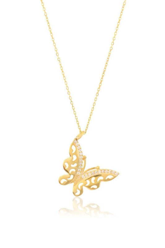 Zirkon Taşlı 925 Ayar Gümüş Yan Kelebek Kolye - ÖzelSen