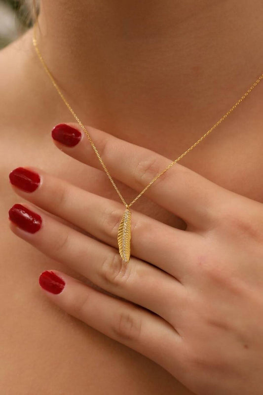 Zirkon Taşlı 925 Ayar Gümüş Yaprak Kolye - ÖzelSen