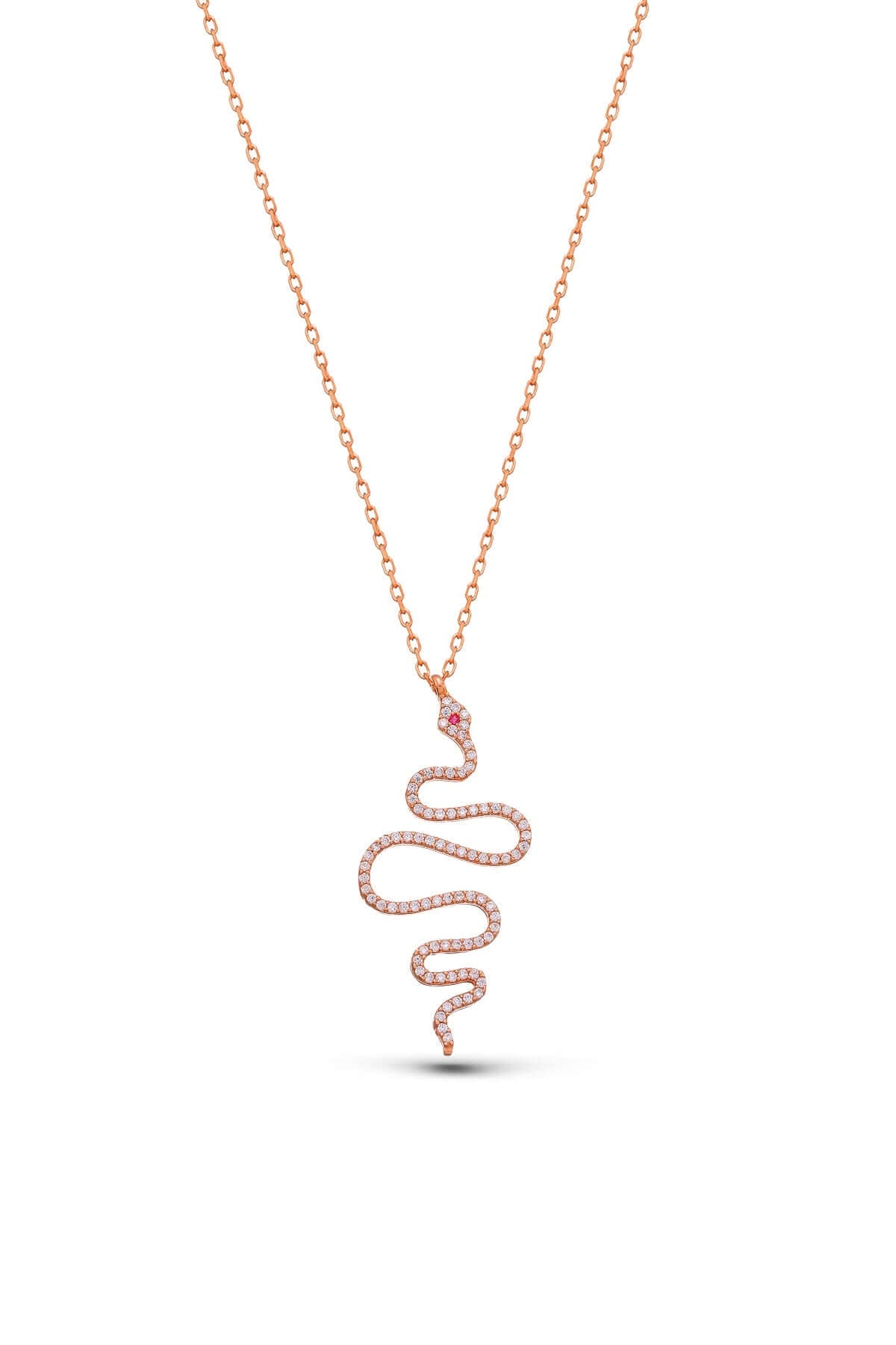 Zirkon Taşlı 925 Ayar Gümüş Yılan Kolye - ÖzelSen