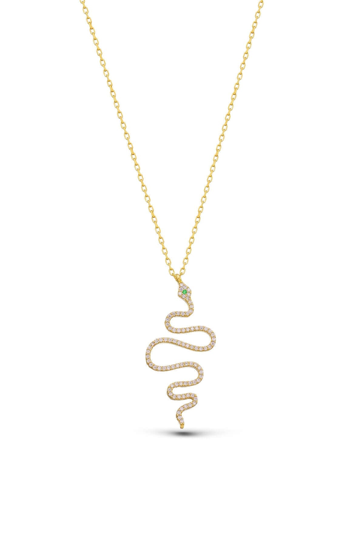 Zirkon Taşlı 925 Ayar Gümüş Yılan Kolye - ÖzelSen