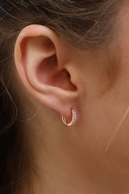 Zirkon Taşlı Rose Gold Minik Gümüş Halka Küpe - ÖzelSen
