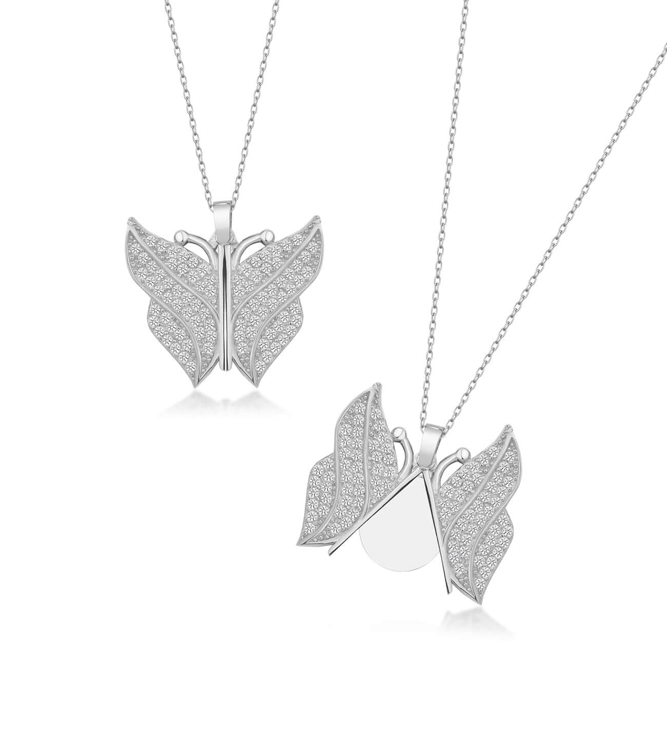 Zirkon Taşlı Açılır Kapanır Kelebek Gümüş İsimli Kolye - ÖzelSen